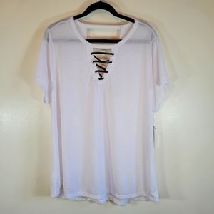 RBX Womens White T Shirt Lace Up V Neck Size 2X